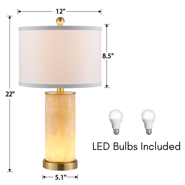 Kawoti Natural Marble Bedside Table Lamp Set with Night Light(Bulbs ...